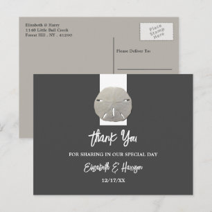 Lone Sand Dollar - Charcoal Grey - Beach Wedding Postcard