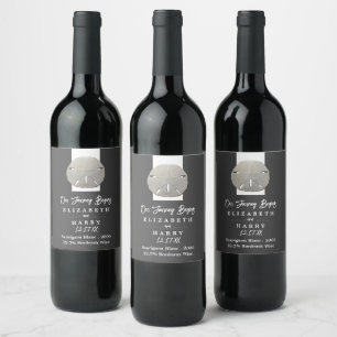 Lone Sand Dollar - Charcoal Grey - Beach Wedding Wine Label