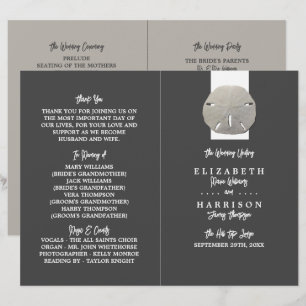 Lone Sand Dollar, Charcoal Grey, Wedding Programme