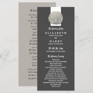 Lone Sand Dollar, Charcoal Grey, Wedding Programme Program