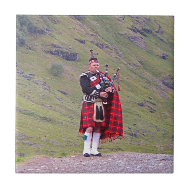 Lone Scottish bagpiper, Highlands, Scotland Tile (Front)