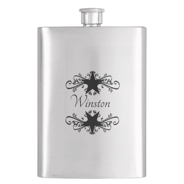 Lone Star Black Accents with Name or Monogram  Hip Flask (Front)