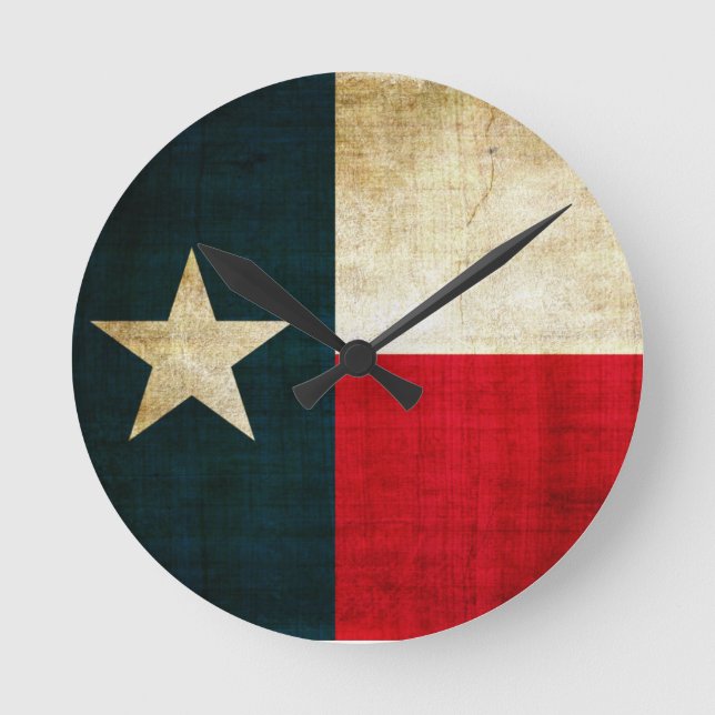 Lone Star Flag of Texas Grunge Rustic Patriotic Round Clock (Front)