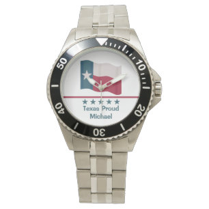Lone Star Flag Texas Proud Words Name Personalized Watch