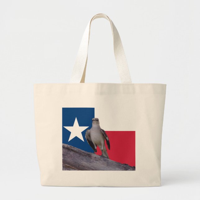Lone Star Tote Bag with Mockingbird & Texas Flag (Front)