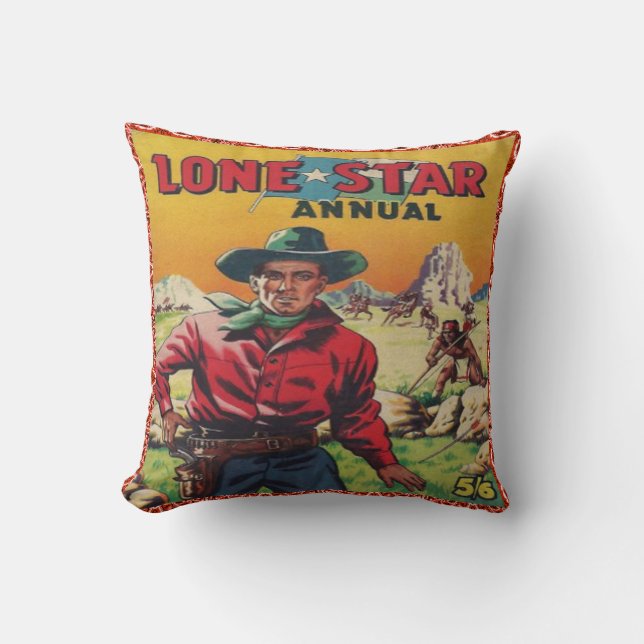 Lone Star Vintage Western Cowboy Print Throw Pillow (Front)
