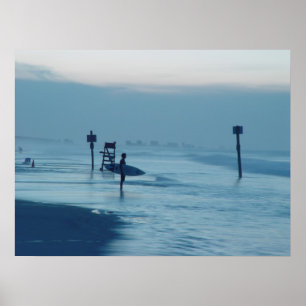 Lone Surfer Dusk Ponce Inlet FL Beach Tide Poster