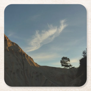 Lone Torrey Pine California Sunset Landscape Square Paper Coaster
