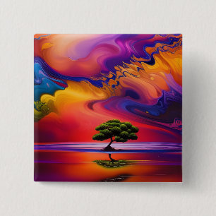 Lone Tree in Water colourful sky 2 Inch Square Button