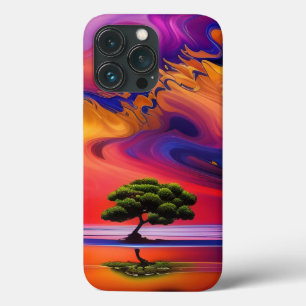 Lone Tree in Water colourful sky iPhone 13 Pro Case