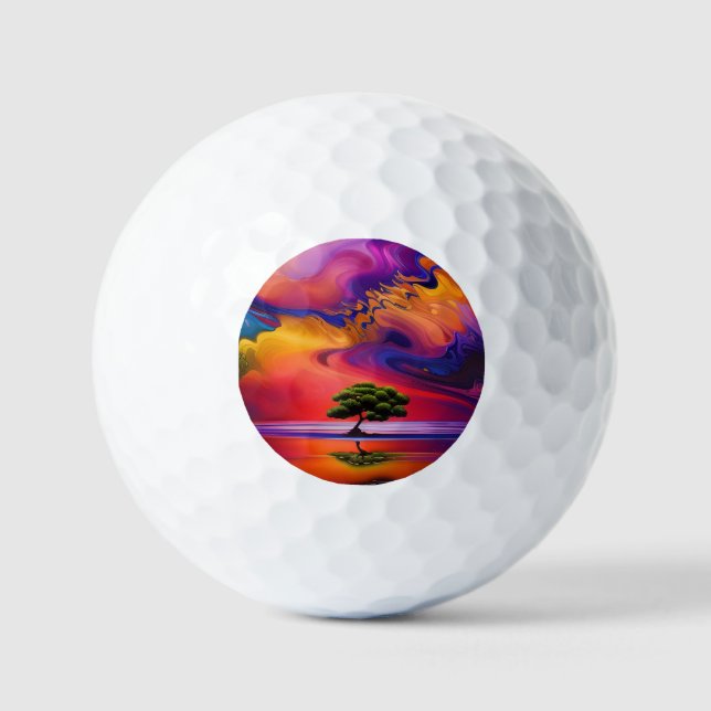 Lone Tree in Water colourful sky Golf Balls (Front)
