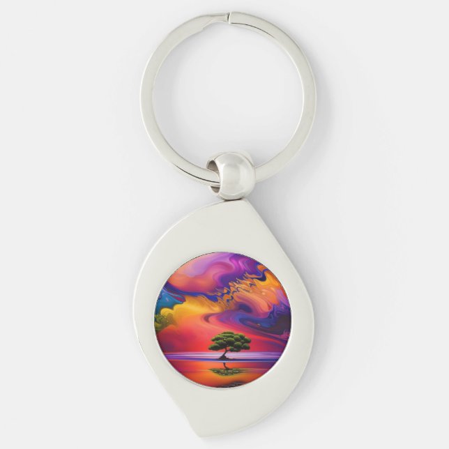 Lone Tree in Water colourful sky Keychain (Front)