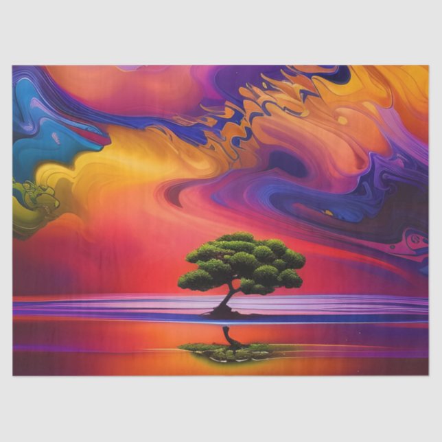 Lone Tree in Water colourful sky Personalize Tissue Paper (Front)