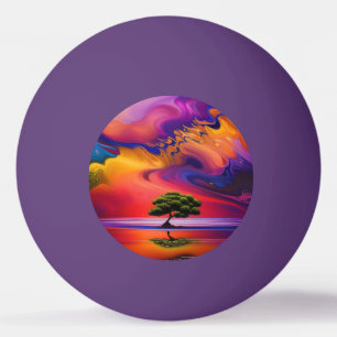 Lone Tree in Water colourful sky Ping Pong Ball