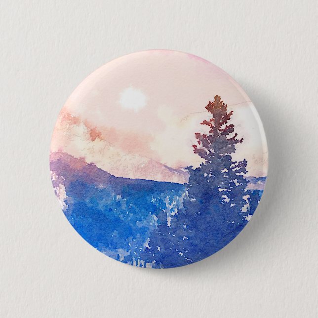 Lone Tree Watercolor 2 Inch Round Button (Front)
