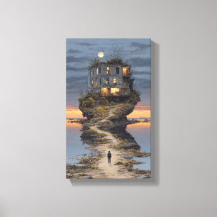 Lone Walker Surreal Floating Ruin Moon Canvas Print