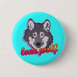 Lone Wolf, 80's style! 2 Inch Round Button
