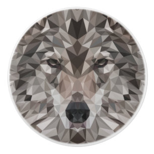 Lone Wolf Geometric Portrait Ceramic Knob