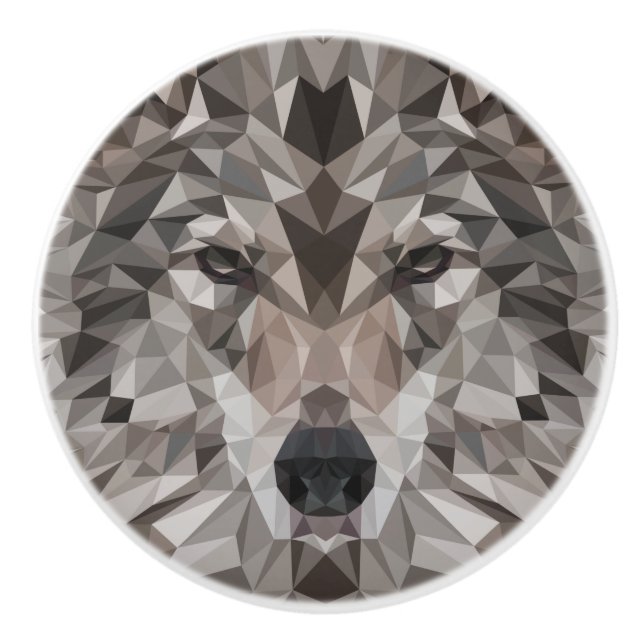 Lone Wolf Geometric Portrait Ceramic Knob (Front)
