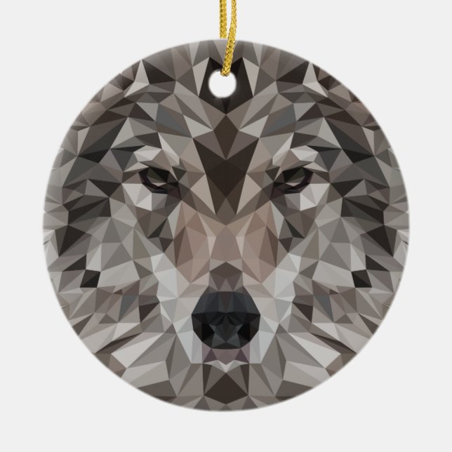 Lone Wolf Geometric Portrait Ceramic Ornament (Front)