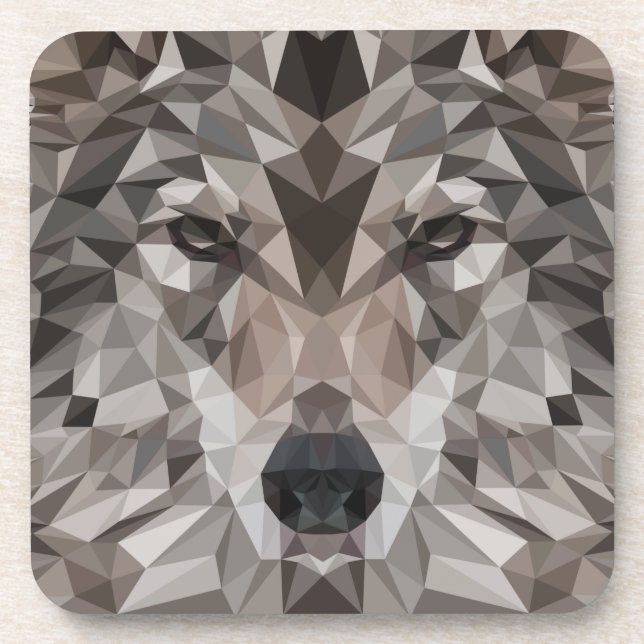 Lone Wolf Geometric Portrait Coaster (Front)