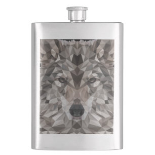 Lone Wolf Geometric Portrait Hip Flask