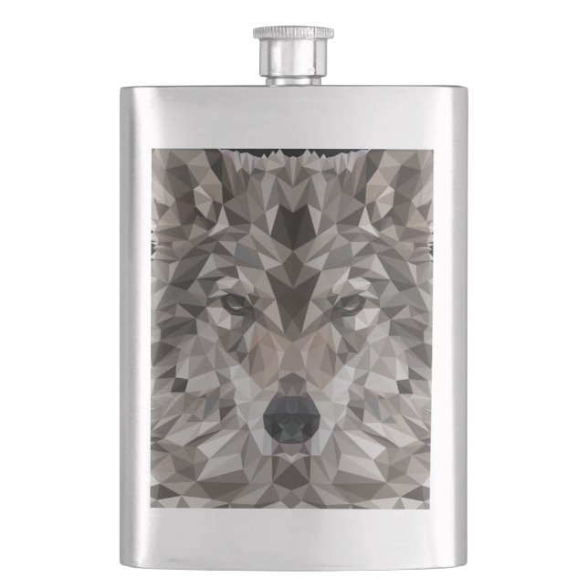 Lone Wolf Geometric Portrait Hip Flask (Front)
