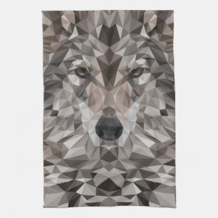 Lone Wolf Geometric Portrait Kitchen Towel
