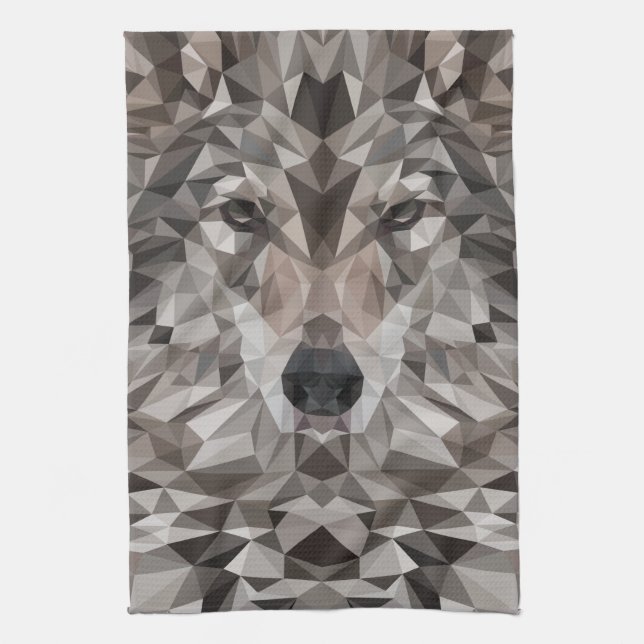 Lone Wolf Geometric Portrait Kitchen Towel (Vertical)