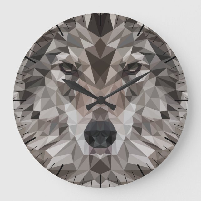 Lone Wolf Geometric Portrait Large Clock (Front)
