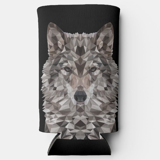 Lone Wolf Geometric Portrait Seltzer Can Cooler (Front)