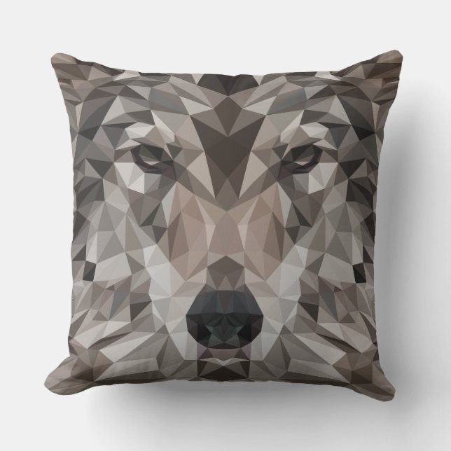 Lone Wolf Geometric Portrait Throw Pillow (Front)