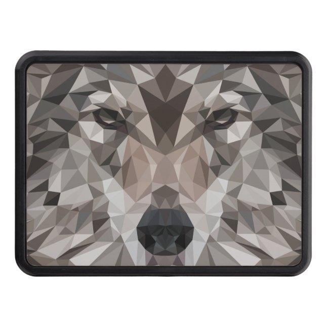 Lone Wolf Geometric Portrait Trailer Hitch Cover (Front)