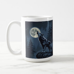 Lone Wolf Howling at the Moon Night Forest Art Coffee Mug