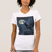 Lone Wolf Howling at the Moon Night Forest Art