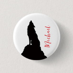 Lone Wolf Howling Your Name Custom Handwriting 1 Inch Round Button