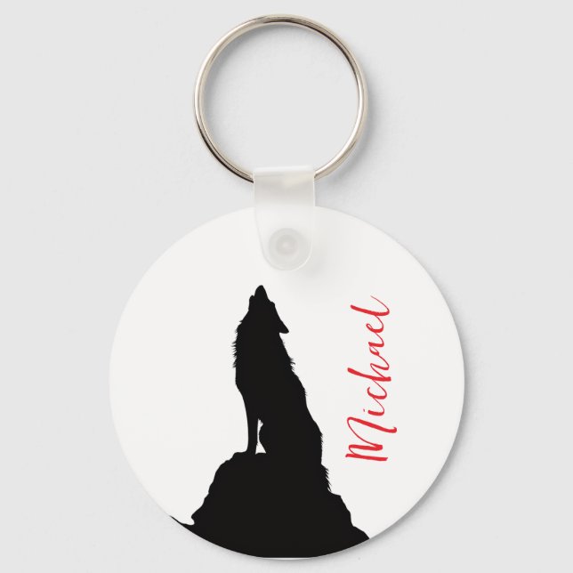 Lone Wolf Howling Your Name Custom Handwriting Keychain (Front)