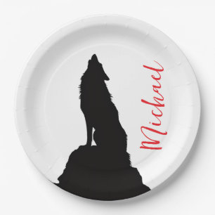 Lone Wolf Howling Your Name Custom Handwriting Paper Plate