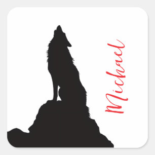 Lone Wolf Howling Your Name Custom Handwriting Square Sticker