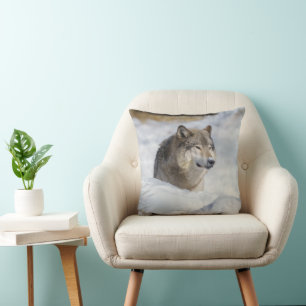 Lone Wolf in Snow Throw Pillow
