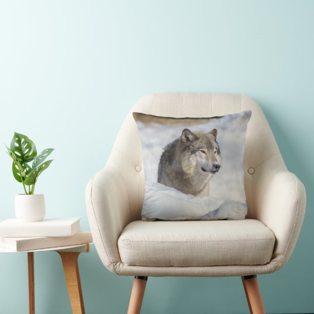 Lone Wolf in Snow Throw Pillow (Chair)