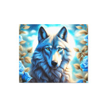 Lone Wolf in the Enchanted Blue Rose Garden