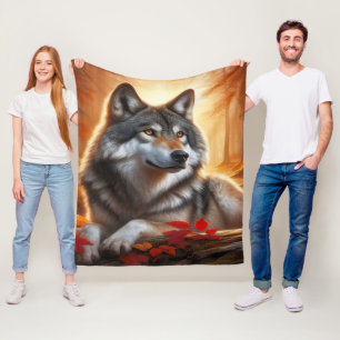 Lone Wolf in the Forest: Solitude Amidst Nature Fleece Blanket