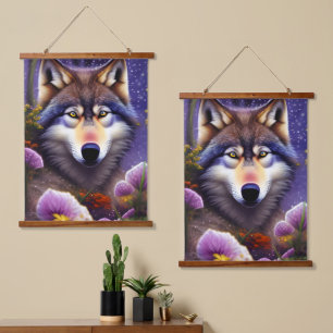 Lone Wolf in the Night Hanging Tapestry