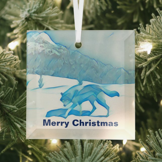 Lone Wolf In Winter Glass Ornament (Insitu)