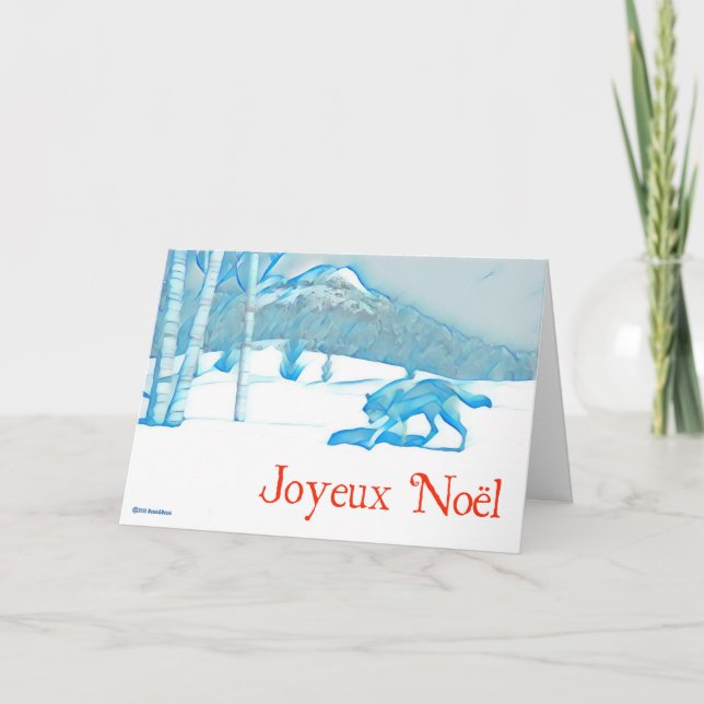 Lone Wolf In Winter - Joyeux Noël Card (Front)