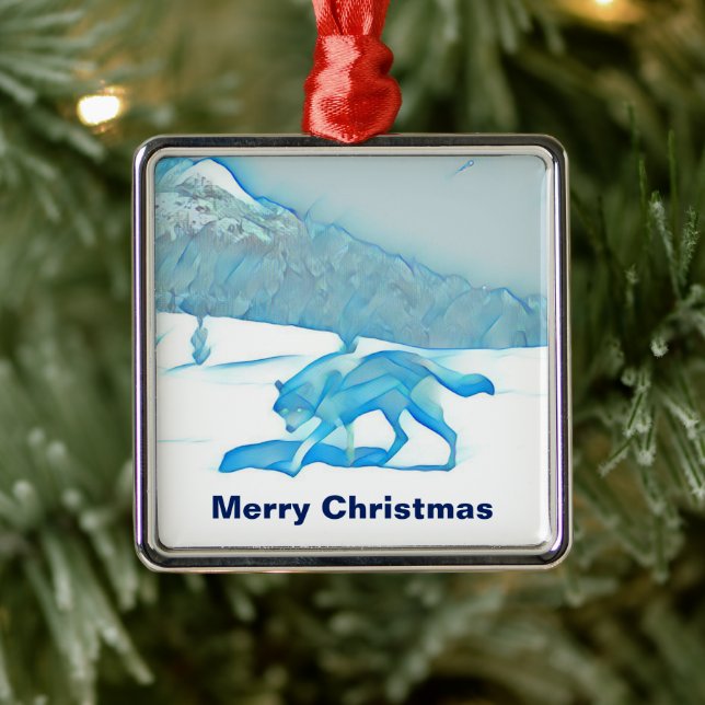Lone Wolf In Winter Metal Ornament (Tree)