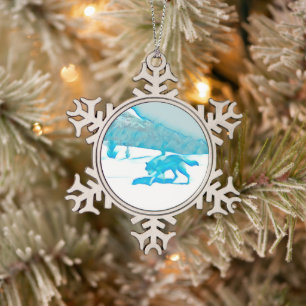 Lone Wolf In WInter Snowflake Pewter Christmas Ornament