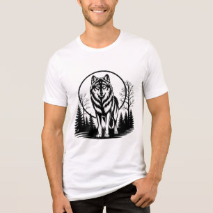 Lone Wolf Moon  Vintage Forest Nature Woodcut Tri-Blend Shirt