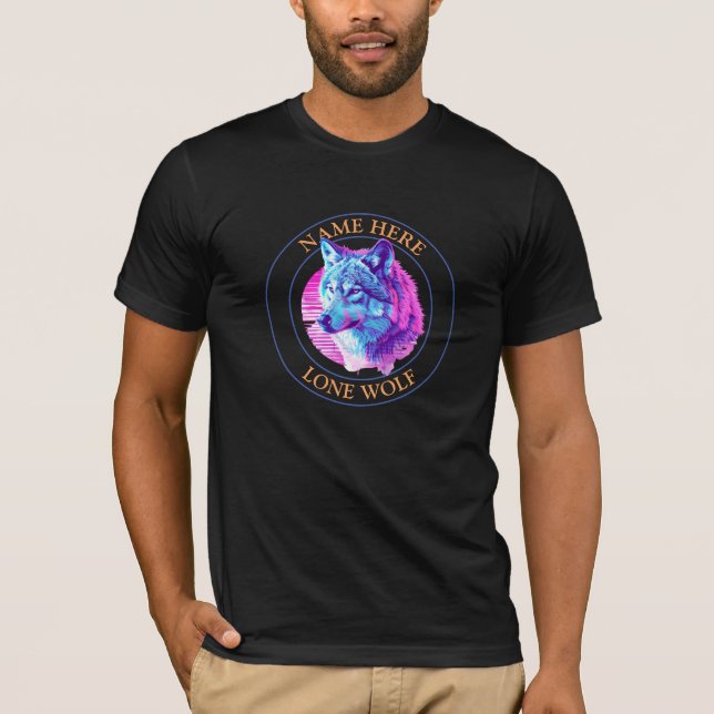 "Lone Wolf" Name or Your Message, Wolf Art, Circle T-Shirt (Front)
